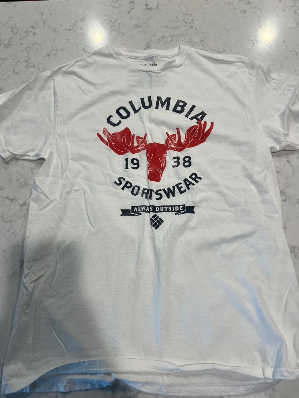 Columbia White Short-Sleeve Graphic Tee with Red Moose